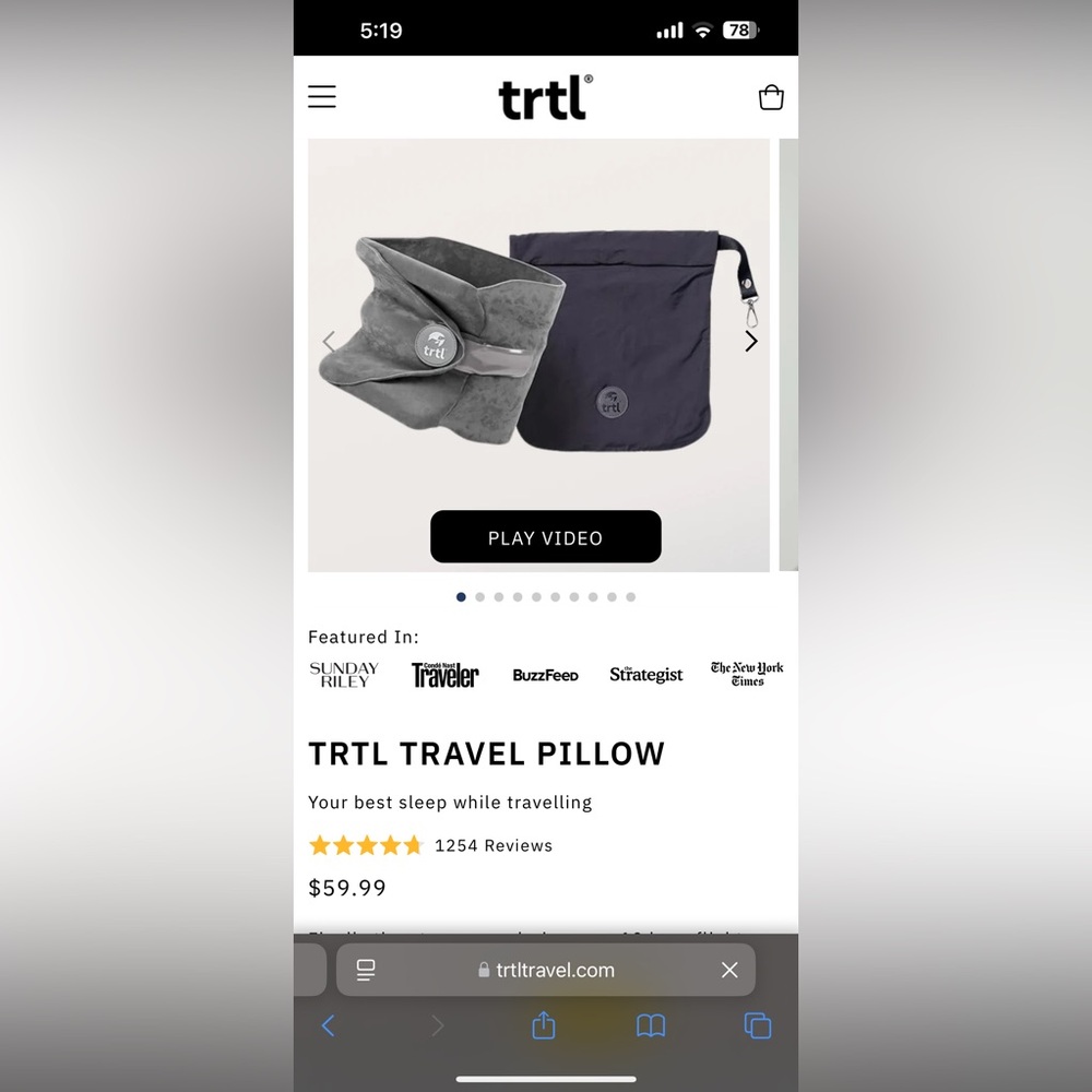 Trtl Gray Travel Pillow